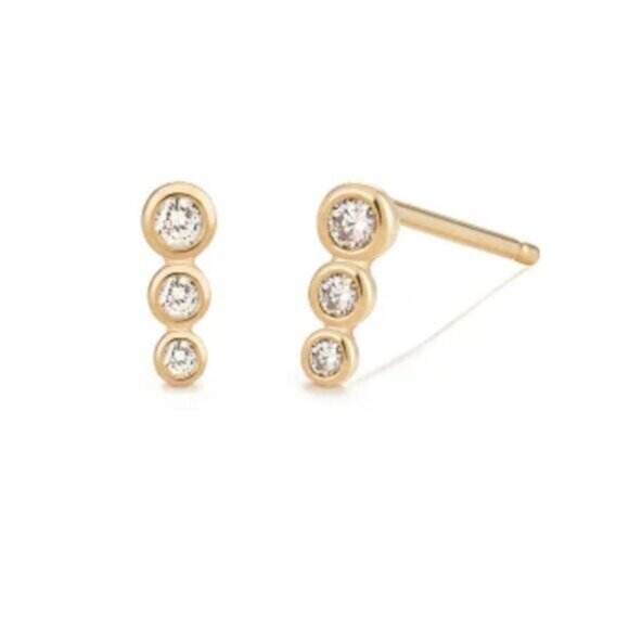 Stud Earring Climbers Cubic Zirconia Bezel 14K Gold Plated Hypoallergenic PRETTY - Picture 4 of 13